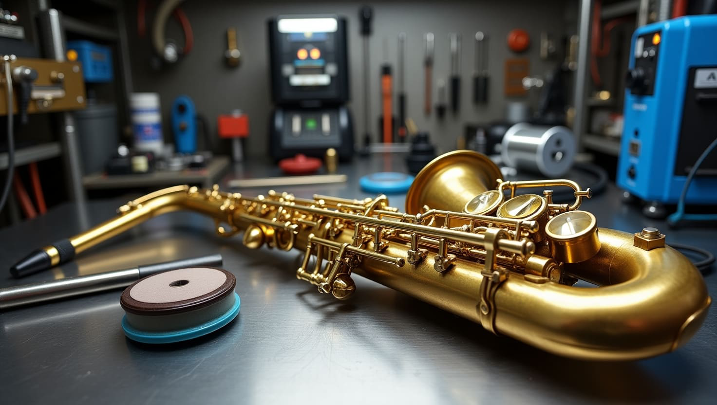 Restauração de Saxofones com Técnicas de Soldagem e Polimento para Renovação de Superfícies